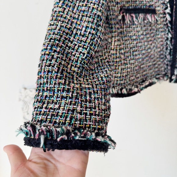 J. Crew Lady Tweed Jacket Black Rainbow Metallic Fringe Blazer 6 - Picture 9 of 11